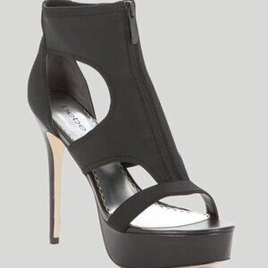 bebe Selita Scuba Stretch Cutout Peep Toe Platform Heels